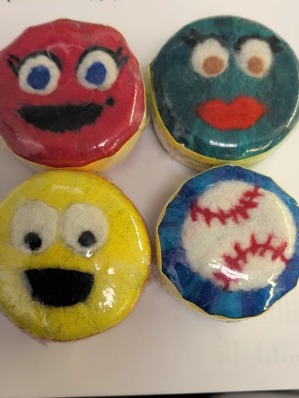 Handcrafted Kids Fun Felted Soap Set - Yellow, Red, Teal, Blue